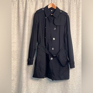 Burberry Brit wmns Rain Trench Coat Jacket Black Wool zip-out Lining Size 16